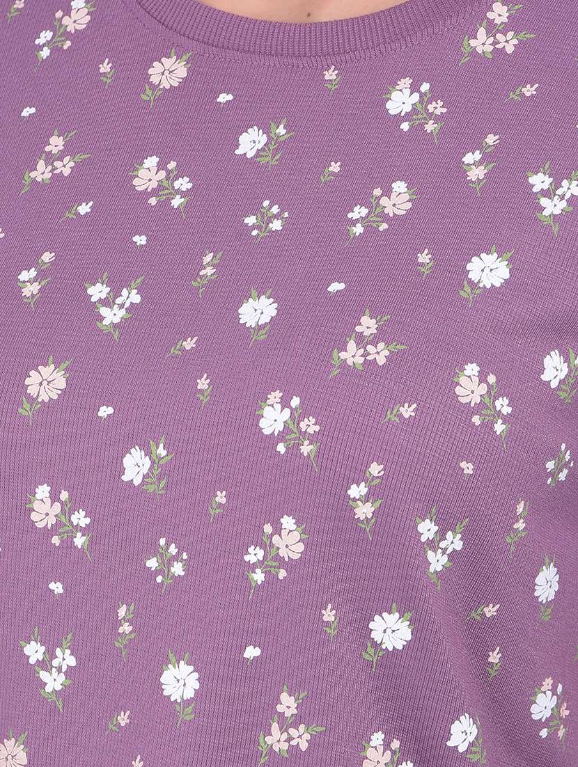 round neck floral printed crop t-shirt - 21055003 -  Standard Image - 4