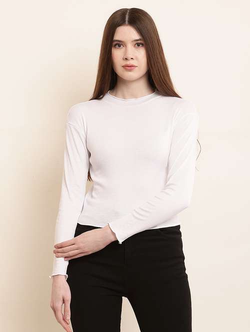 solid white cotton lycra casual top - 21055535 -  Standard Image - 0