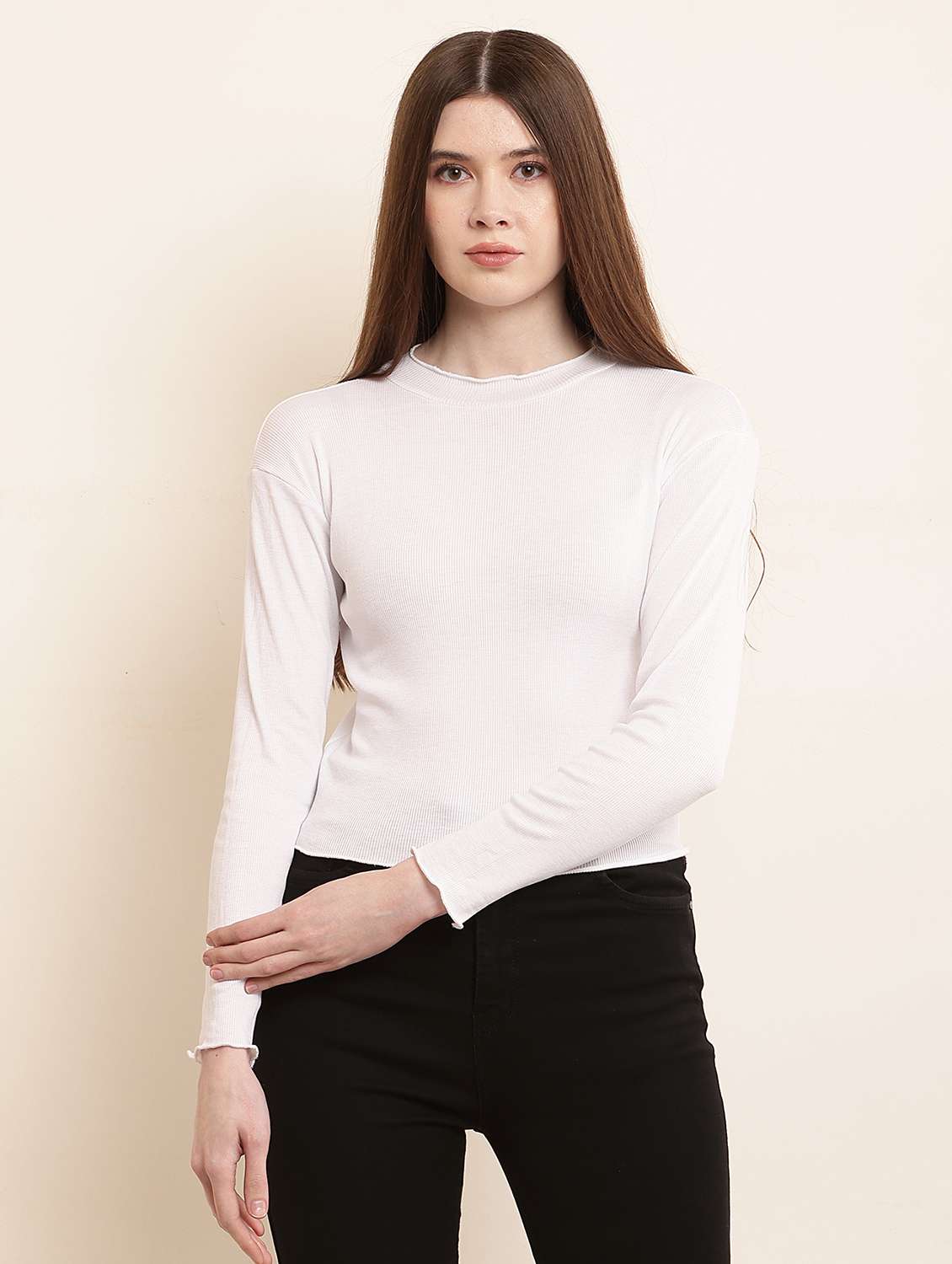 solid white cotton lycra casual top