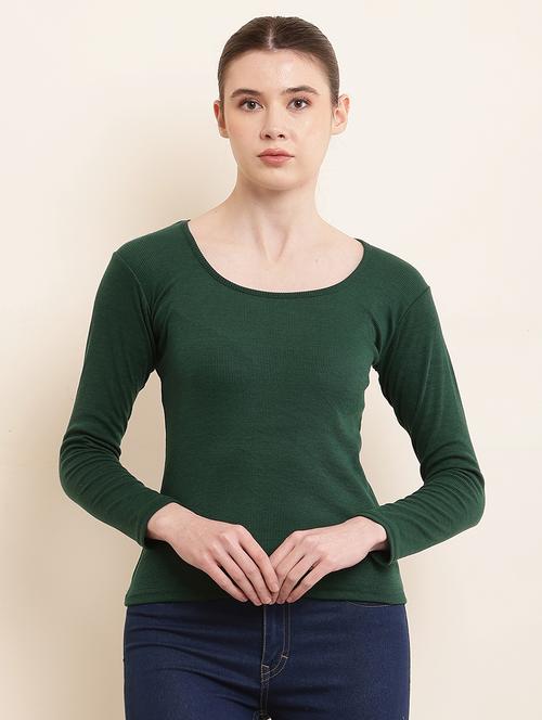solid green cotton lycra casual top - 21055538 - Standard Image - 0