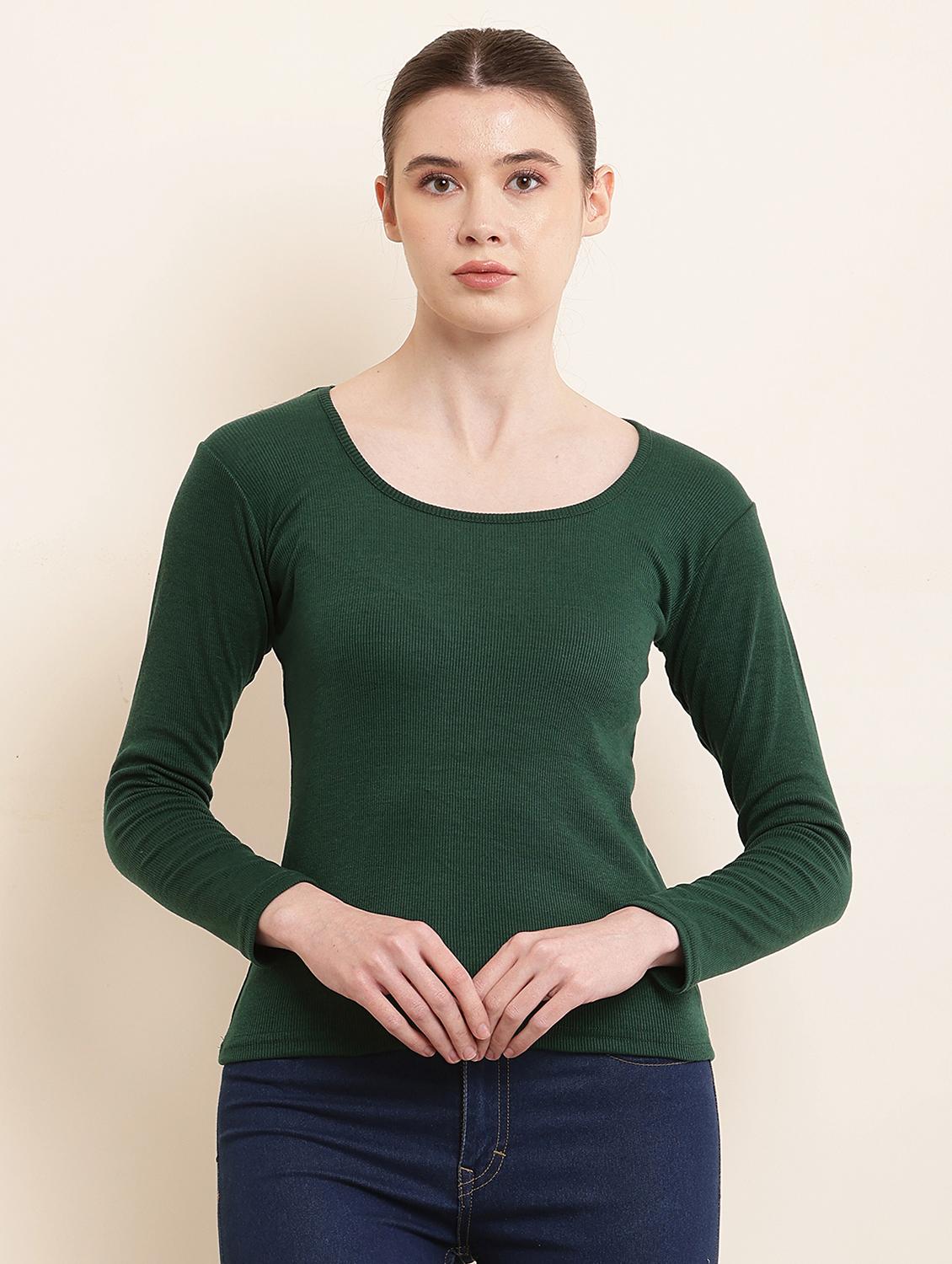 solid green cotton lycra casual top - 21055538 - Zoom Image - 0
