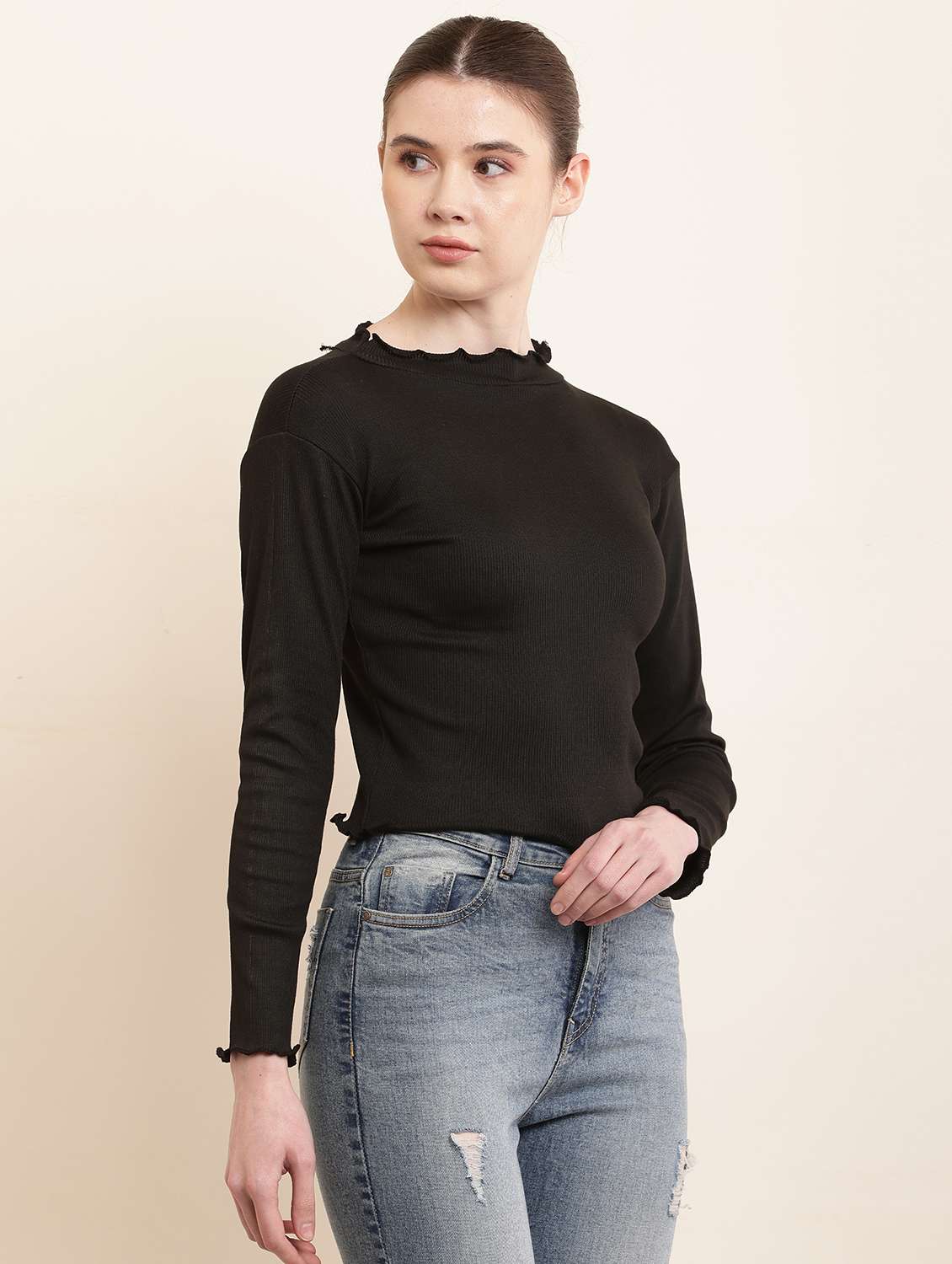 women solid cotton lycra top - 21055541 - Standard Image - 1