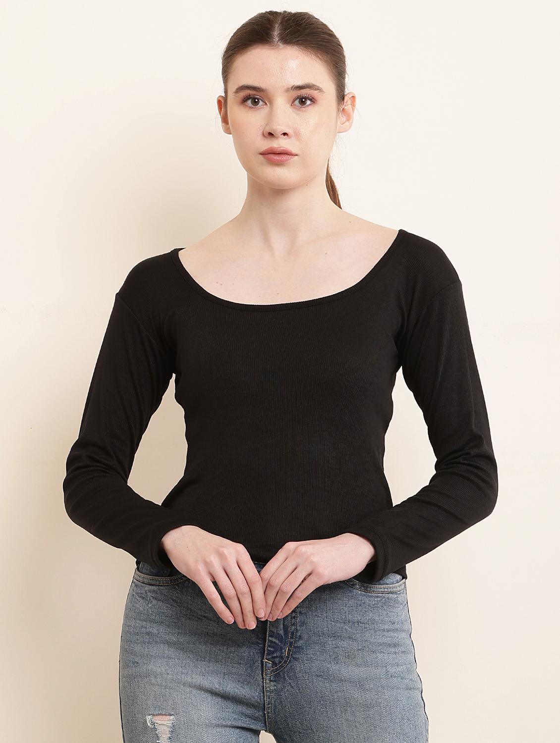 solid black cotton lycra casual top