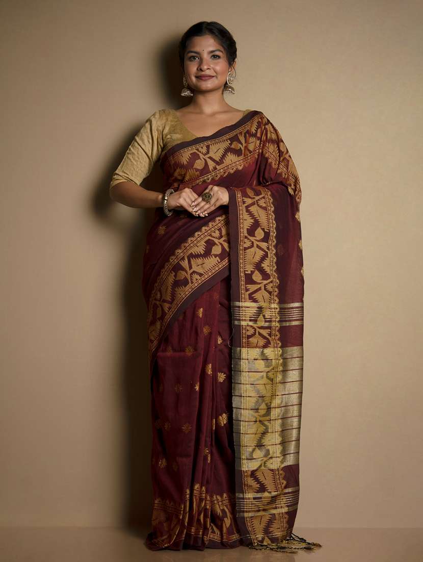 maroon khadi handloom saree