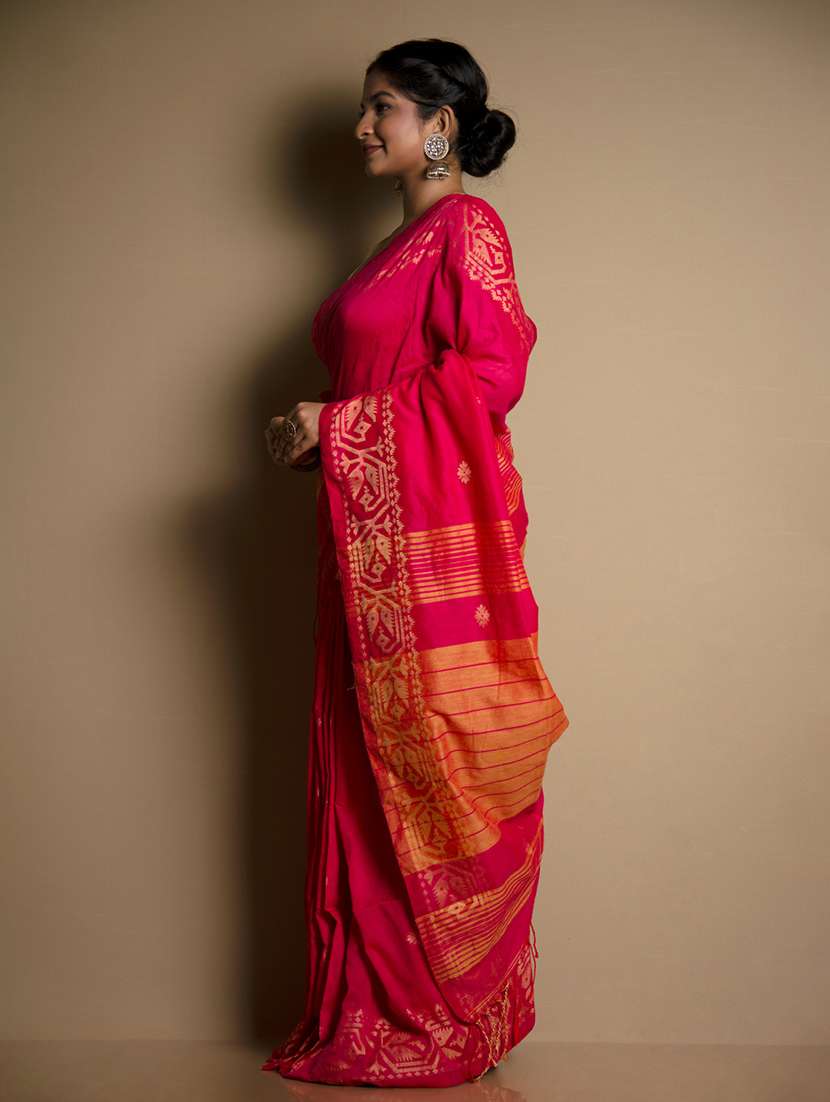 pink khadi handloom saree - 21055592 -  Standard Image - 1