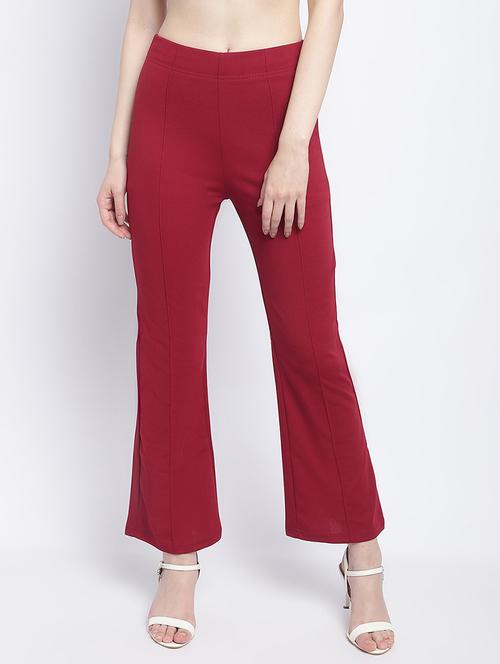 maroon lycra bootcut trouser - 21055962 -  Standard Image - 0