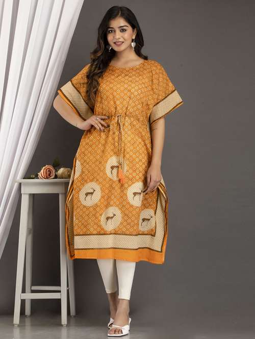 yellow cotton maxi kaftan - 21056005 -  Standard Image - 0