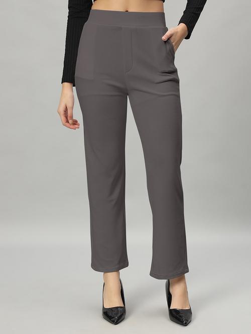 women mid-rise solid flat front trouser - 21056014 - Standard Image - 0