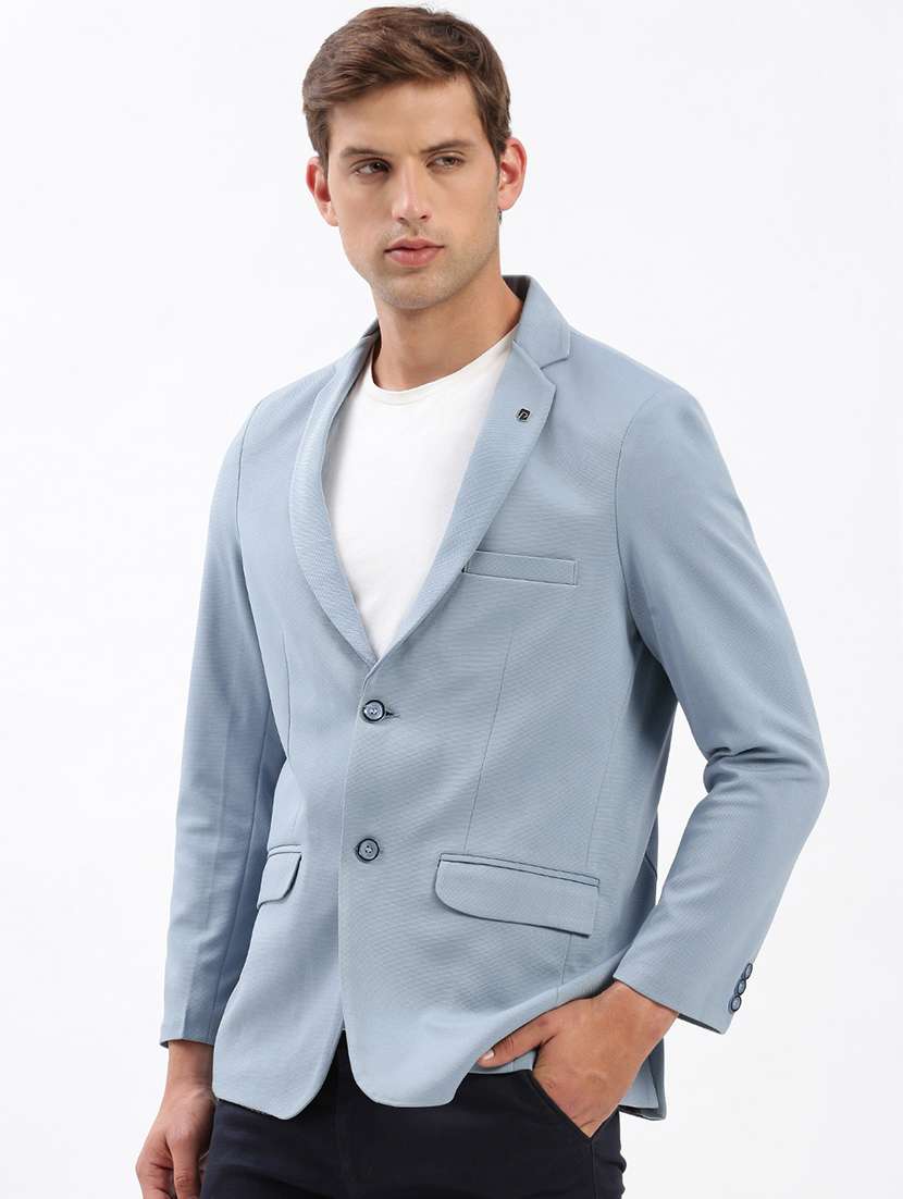 men notched lapel neck solid single breasted casual blazer - 21056092 -  Standard Image - 1