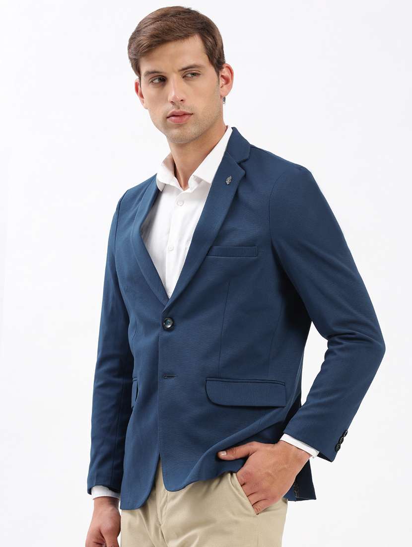 men notched lapel neck solid single breasted casual blazer - 21056094 -  Standard Image - 1
