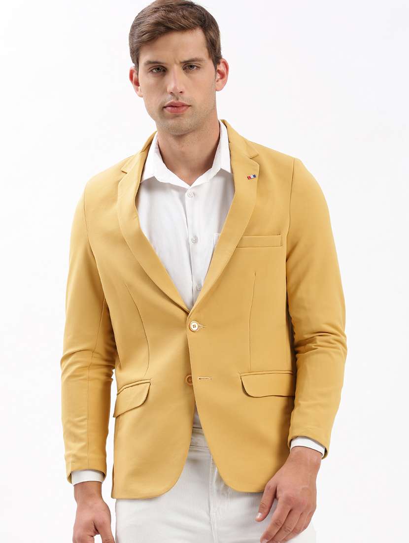 men notched lapel neck solid single breasted casual blazer