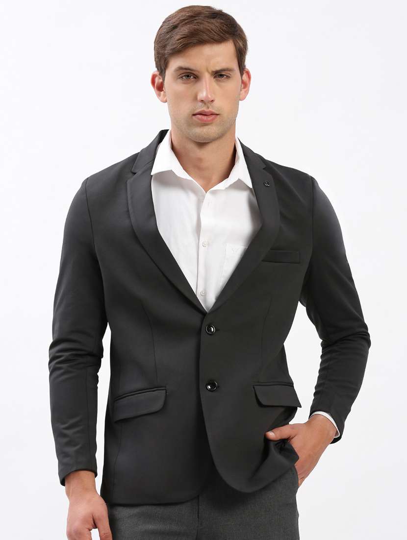 men notched lapel neck solid single breasted casual blazer