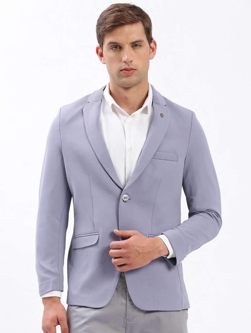 men notched lapel neck solid single breasted casual blazer