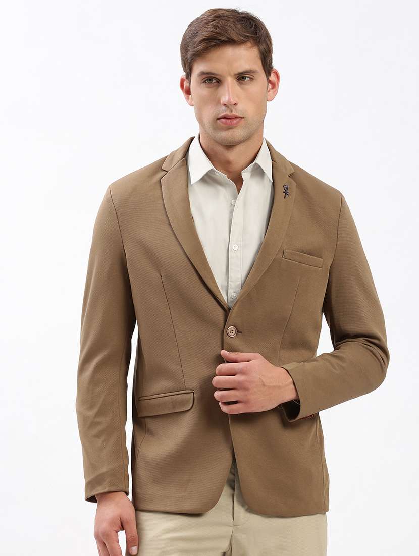 men notched lapel neck solid single breasted casual blazer