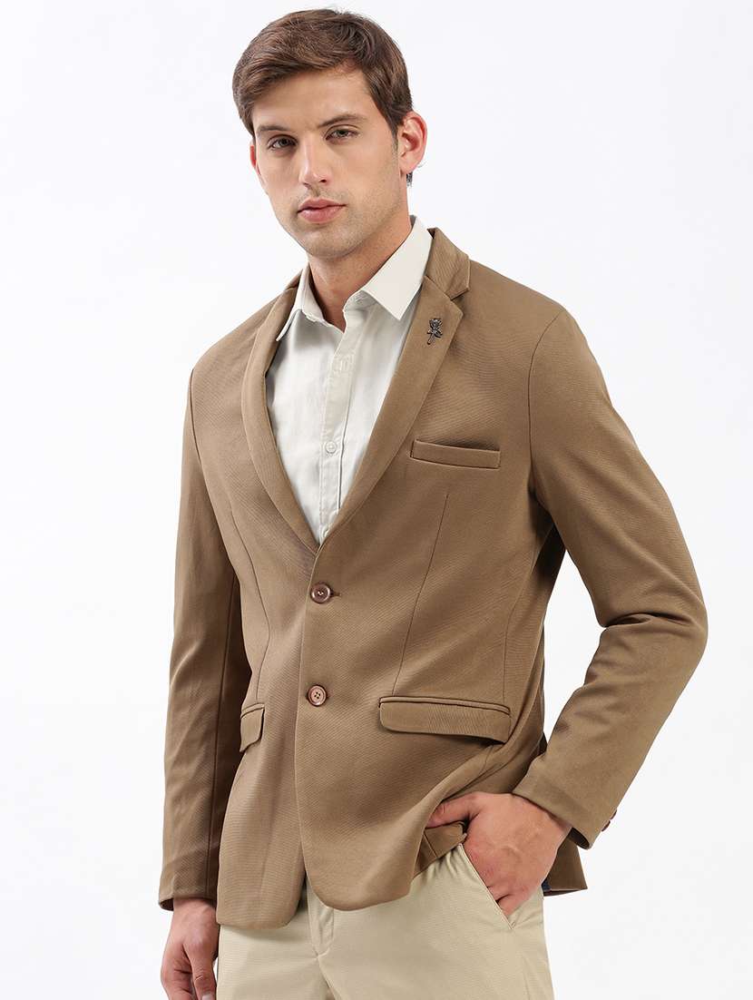 men notched lapel neck solid single breasted casual blazer - 21056115 -  Standard Image - 1