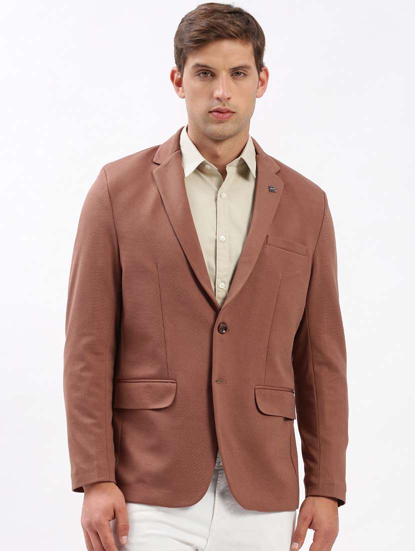men notched lapel neck solid single breasted casual blazer