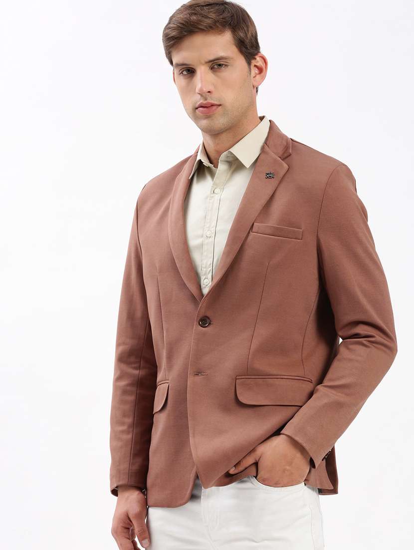 men notched lapel neck solid single breasted casual blazer - 21056118 -  Standard Image - 1