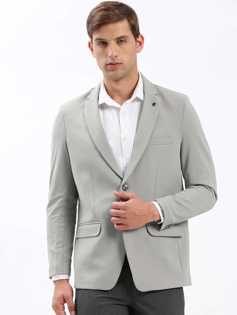 men notched lapel neck solid single breasted casual blazer