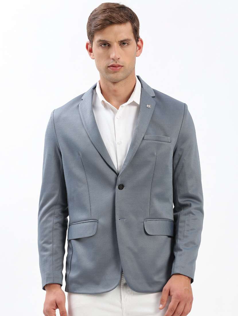 men notched lapel neck solid single breasted casual blazer