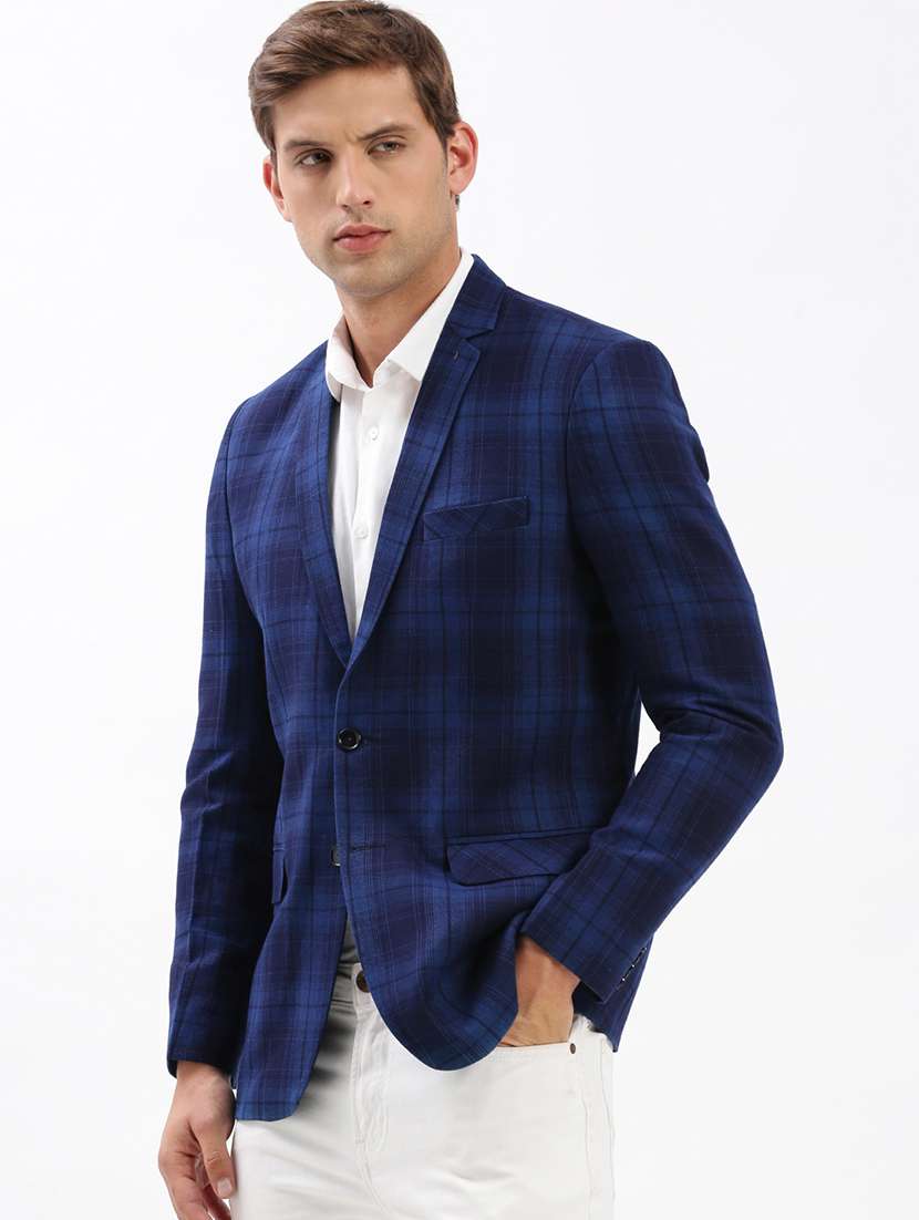 men notched lapel neck checkered single breasted casual blazer - 21056125 -  Standard Image - 1