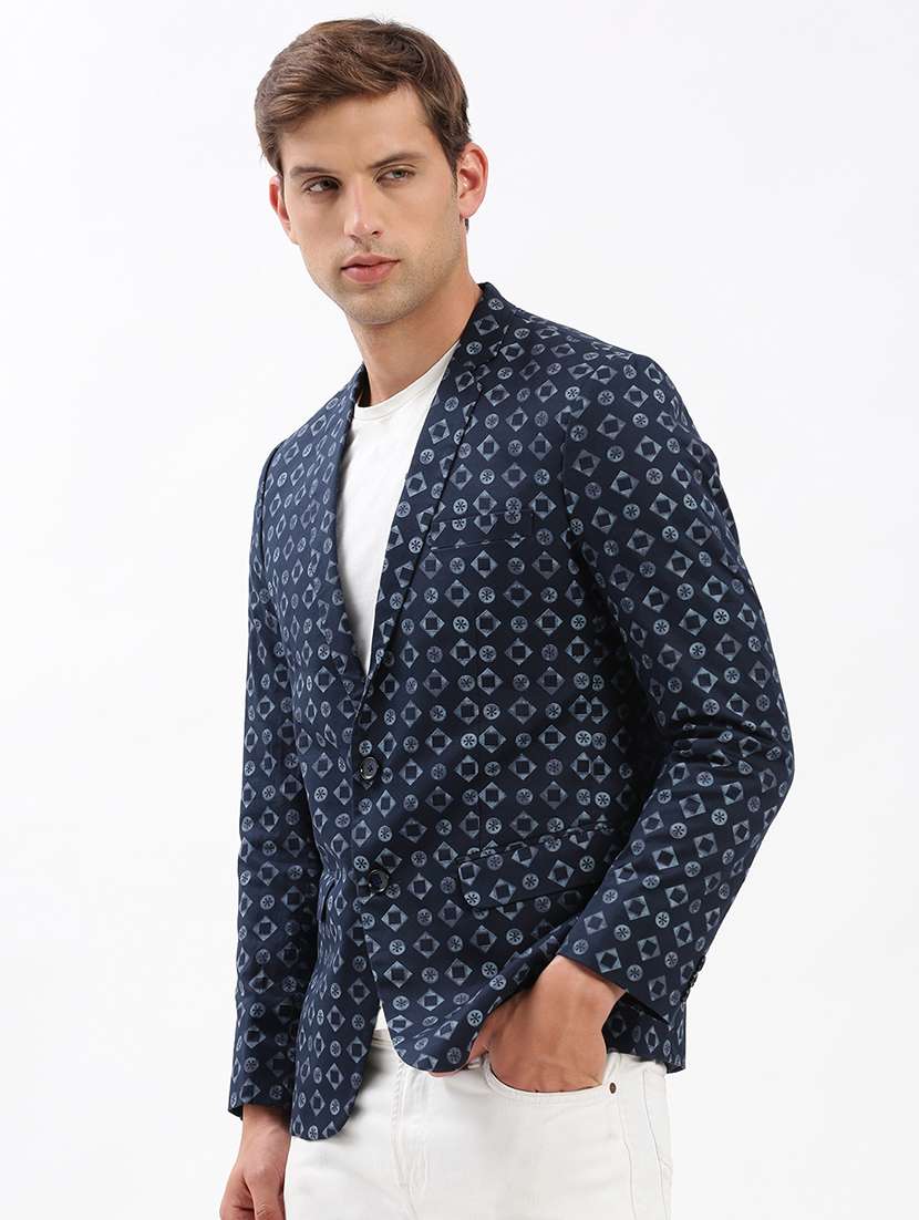 men notched lapel neck printed single breasted casual blazer - 21056127 -  Standard Image - 1