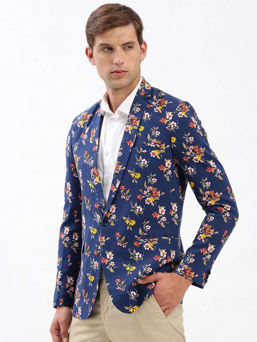 men notched lapel neck printed single breasted casual blazer - 21056129 -  Standard Image - 1