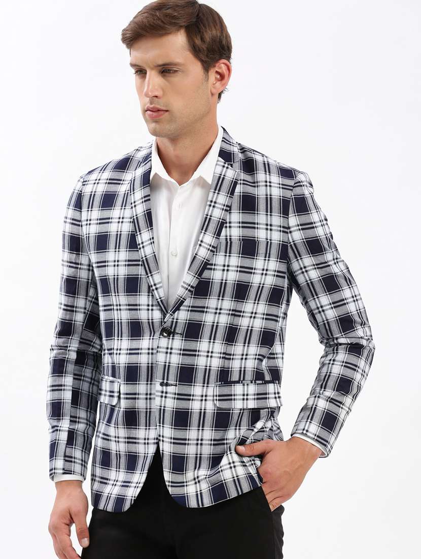 men notched lapel neck checkered single breasted casual blazer - 21056130 -  Standard Image - 1