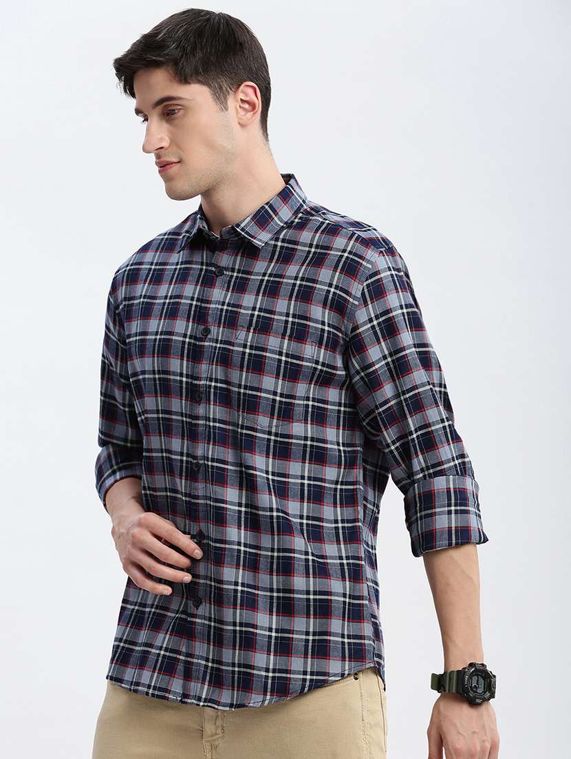 men long sleeved checkered casual shirt - 21056154 -  Standard Image - 1