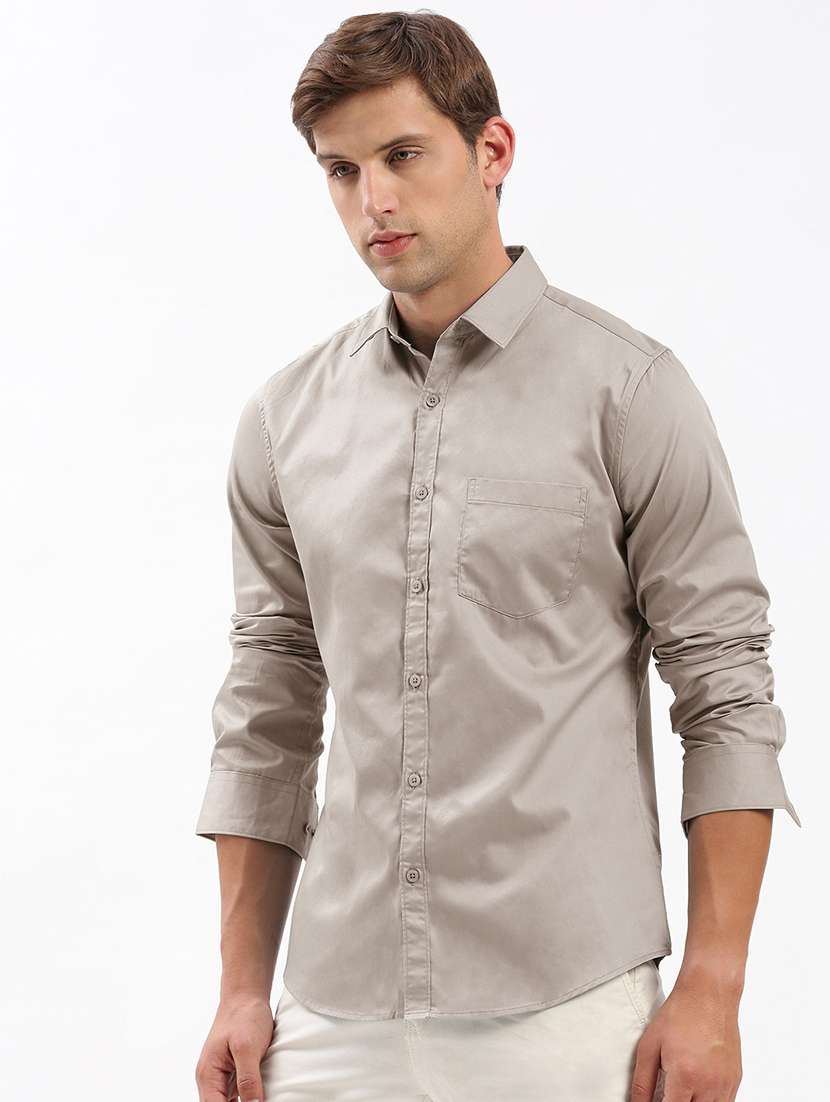 men long sleeved solid casual shirt - 21056158 -  Standard Image - 1