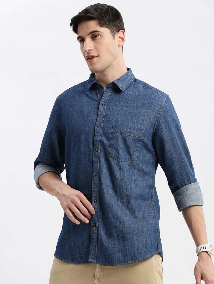 men long sleeved solid casual shirt - 21056163 -  Standard Image - 1