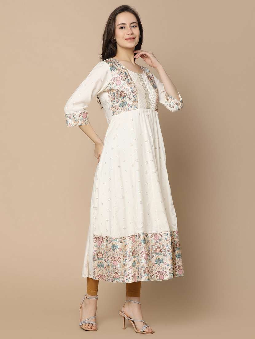 White Cotton Anarkali Kurta - 21056277 -  Standard Image - 1