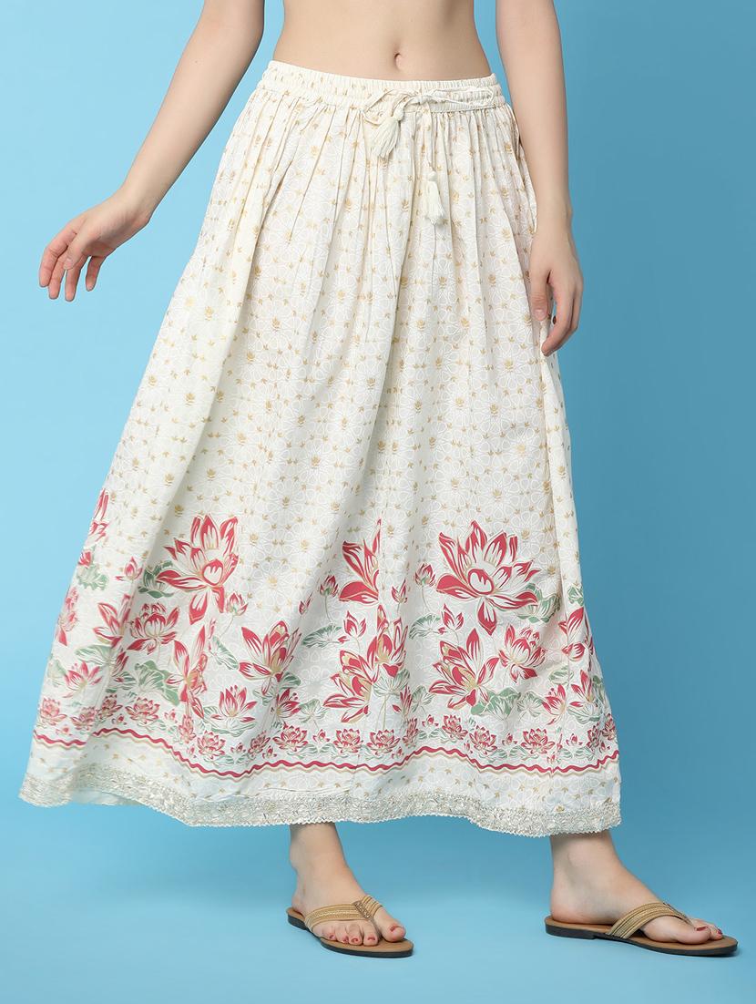 off white rayon flared skirt - 21056361 - Standard Image - 1
