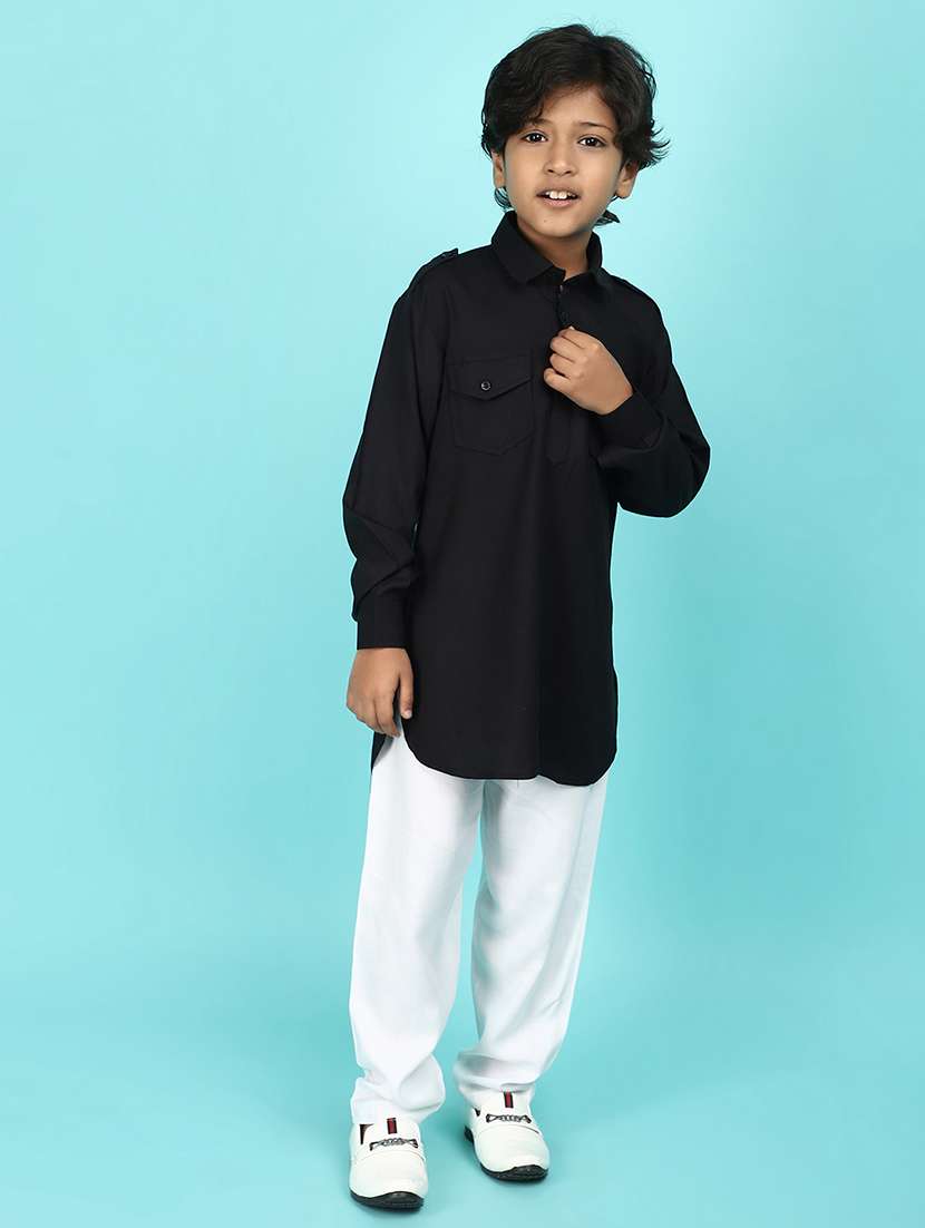 kids solid kurta pyjama set - 21056394 -  Standard Image - 1