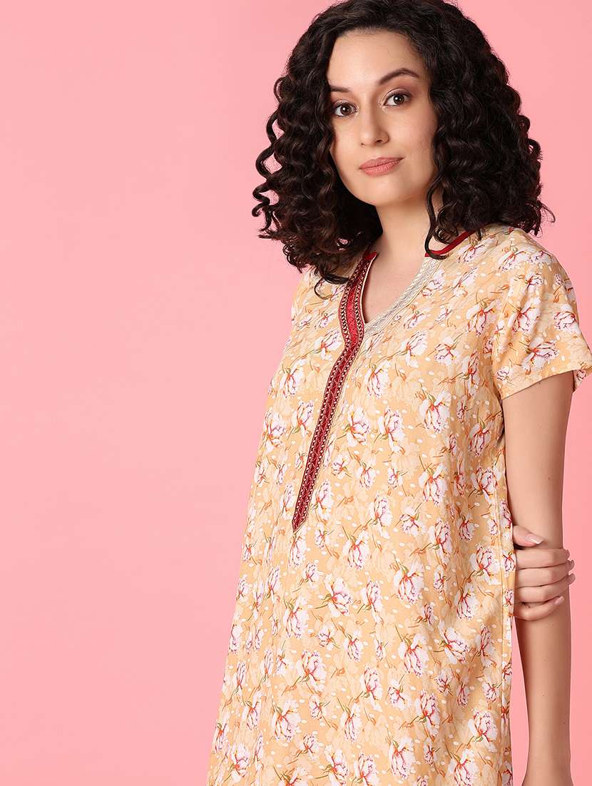 women florals printed short sleeve nighty - 21056751 -  Standard Image - 4