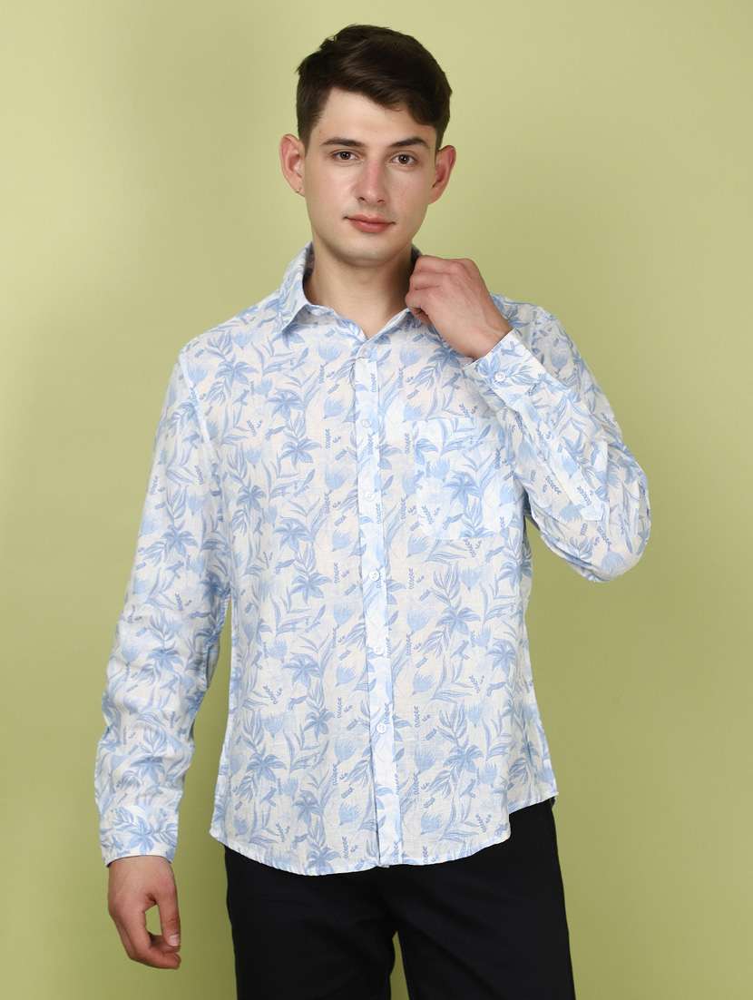 men light blue regular fit long sleeve casual shirt