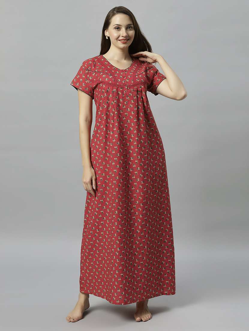 women scoop neck floral printed nighty - 21056941 -  Standard Image - 1