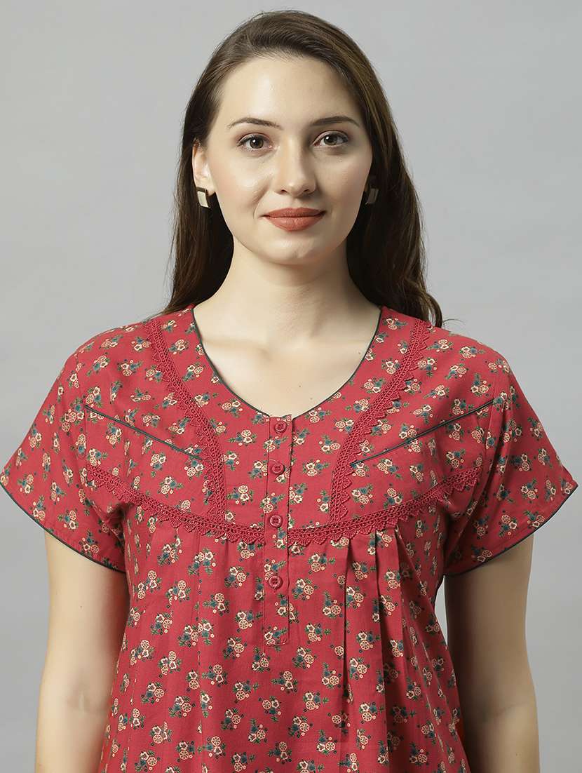 women scoop neck floral printed nighty - 21056941 -  Standard Image - 4