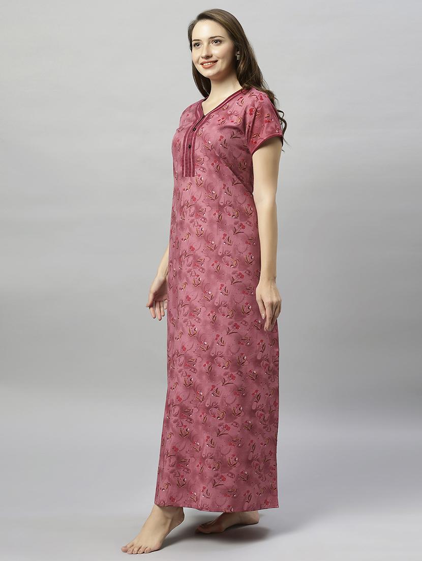 women floral print short sleeves nighty - 21056946 - Standard Image - 1
