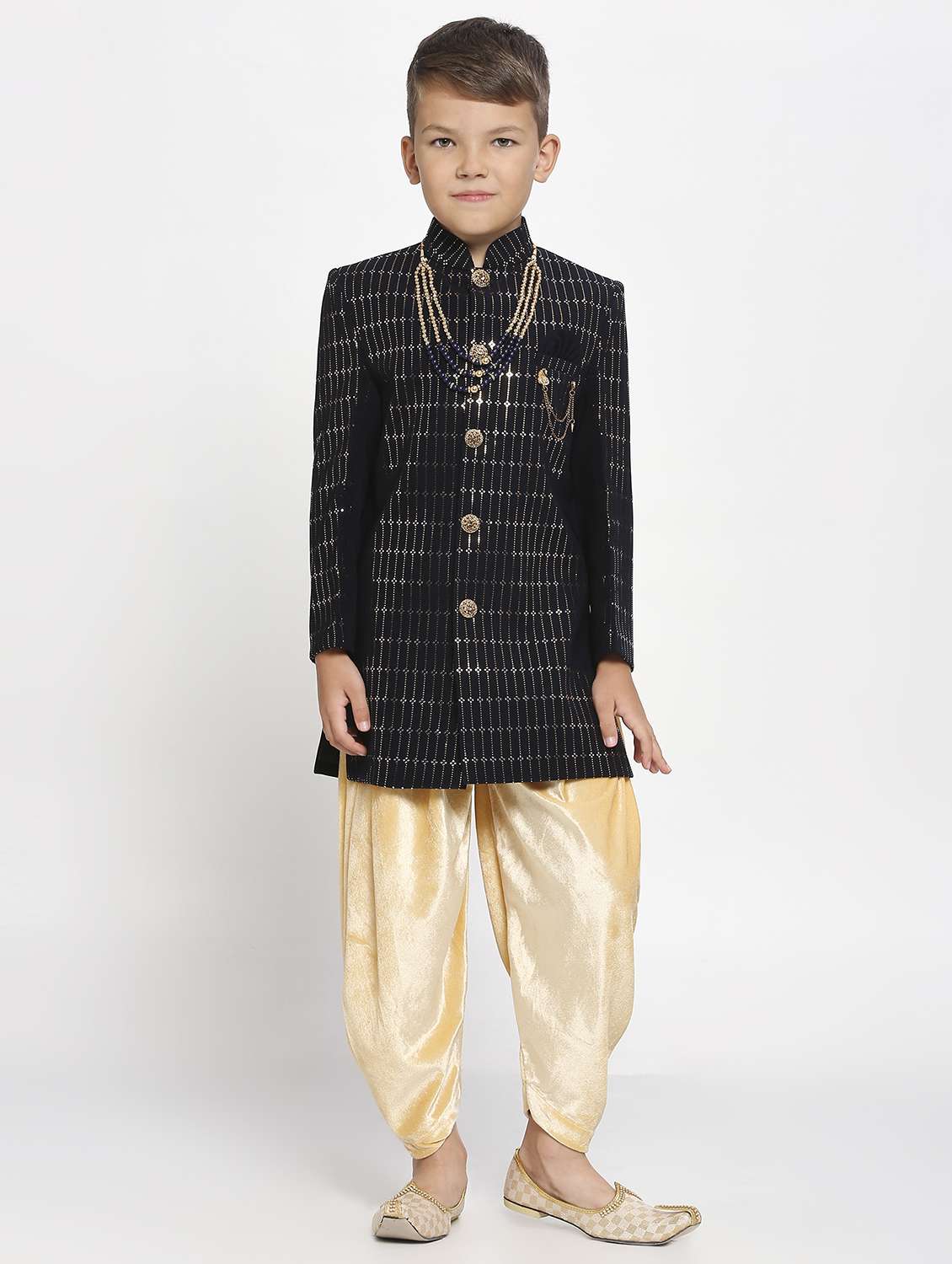 navy blue velvet sherwani set