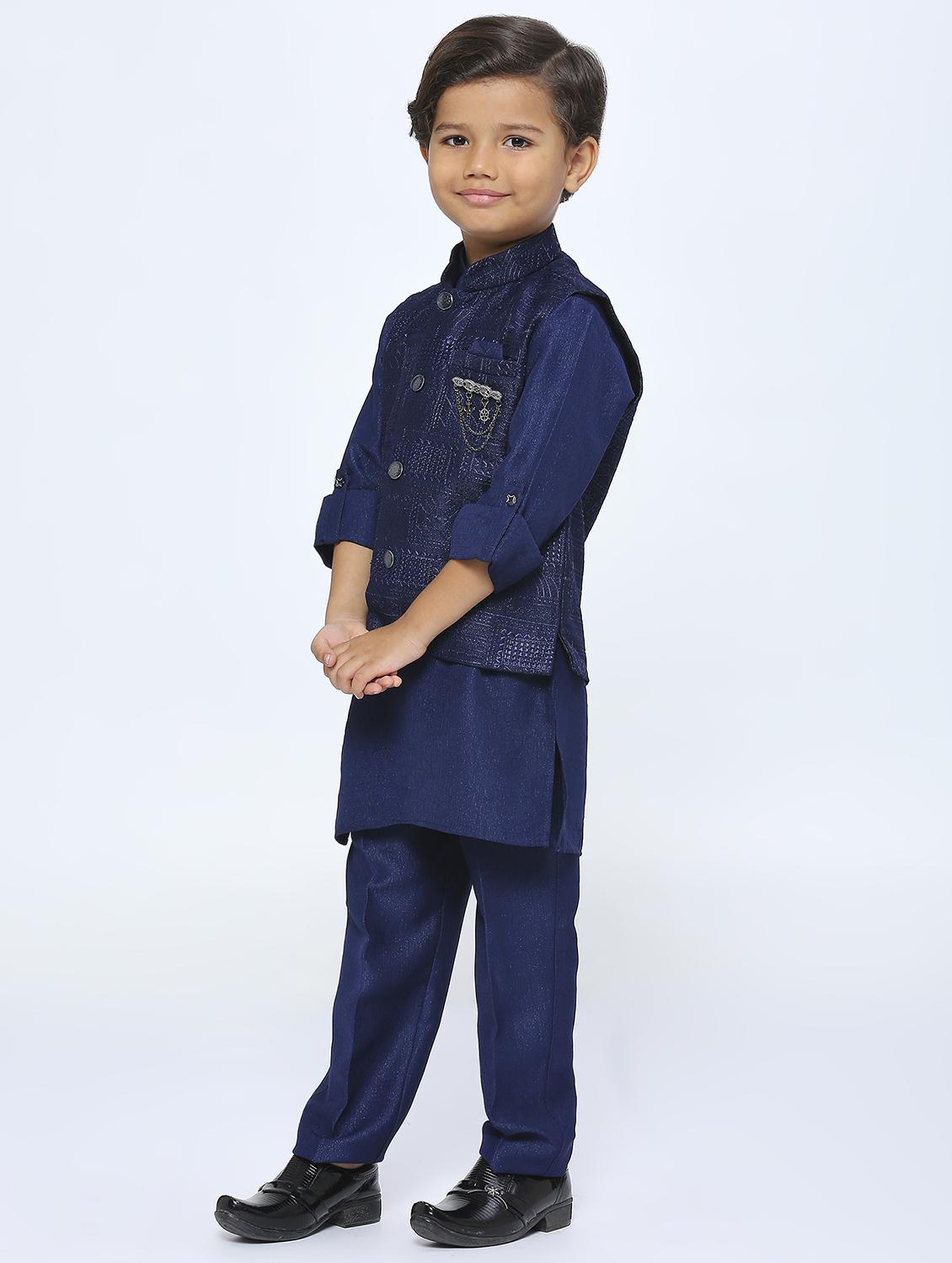 boys embroidered kurta & bottom set - 21057467 - Standard Image - 1