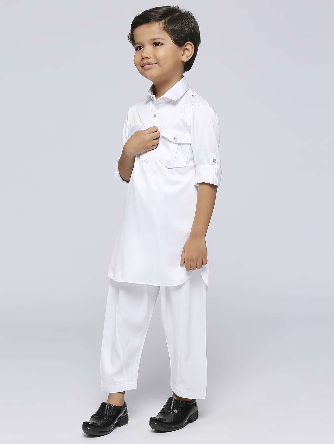 boys solid kurta & bottom set - 21057475 -  Standard Image - 1