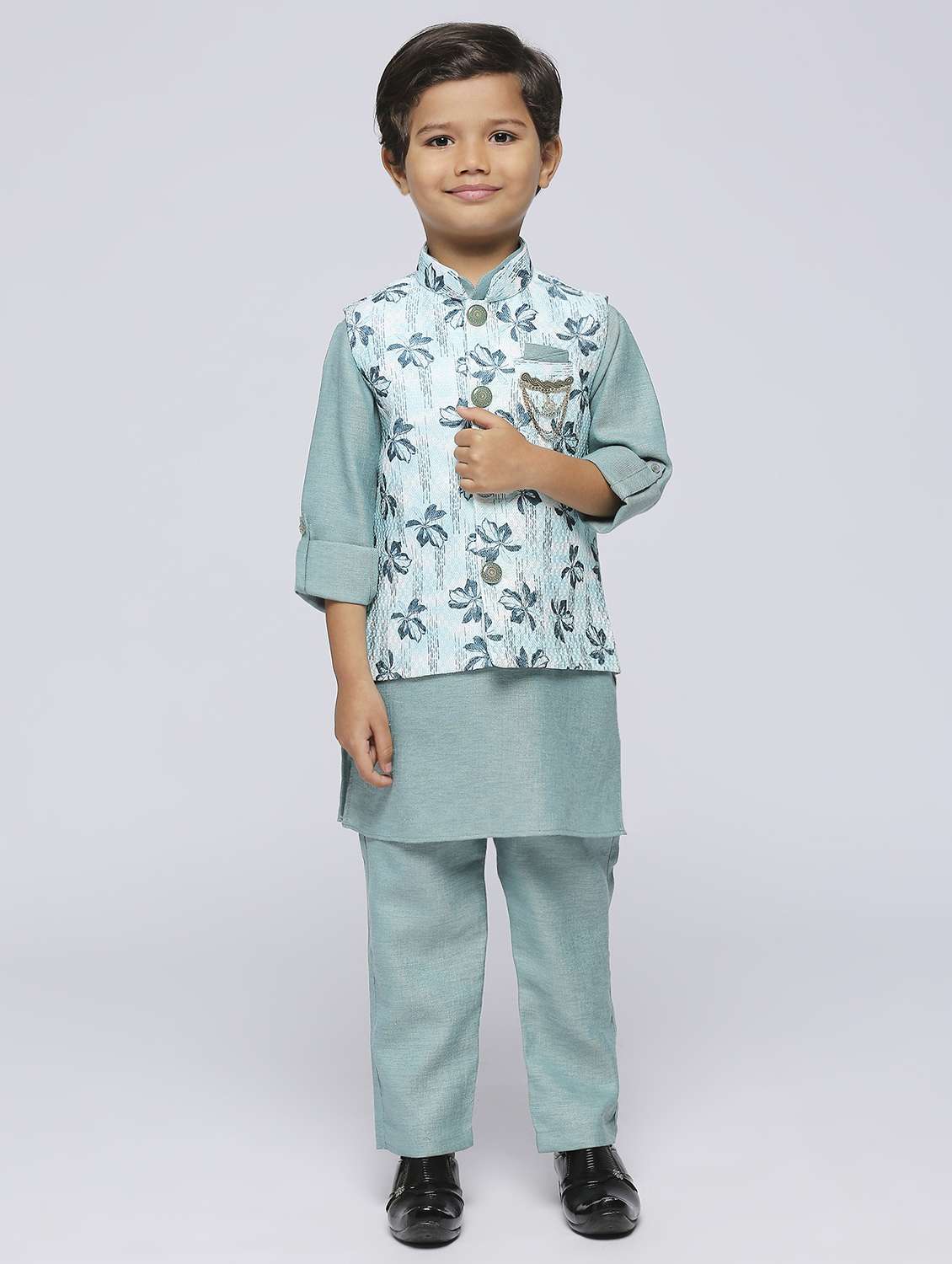 boys floral print kurta & bottom set