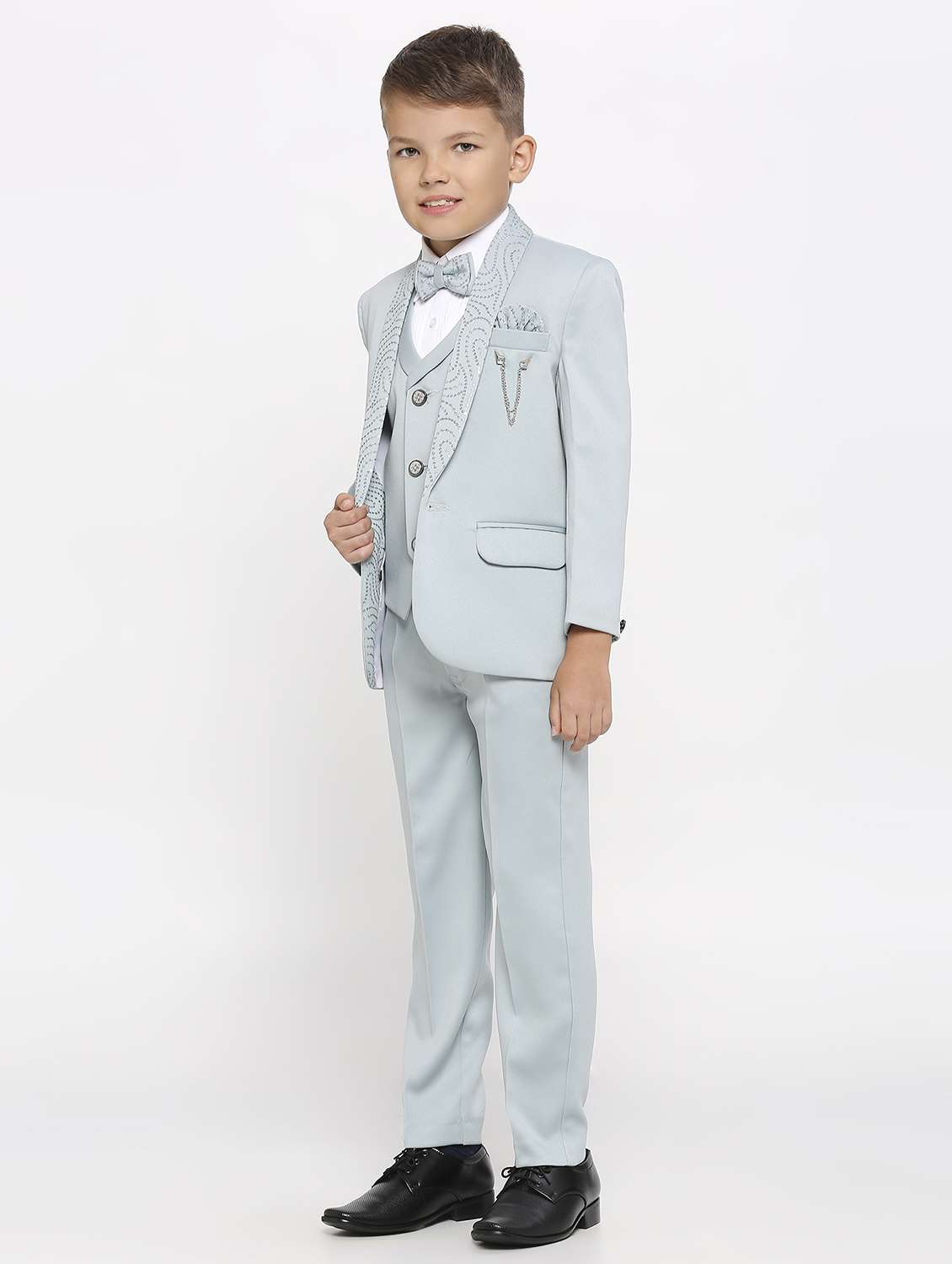 boys solid with work 5 piece suit set - 21057648 -  Standard Image - 1