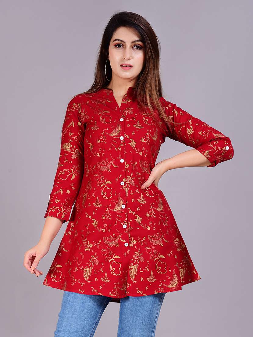 women maroon floral printed a-line kurti