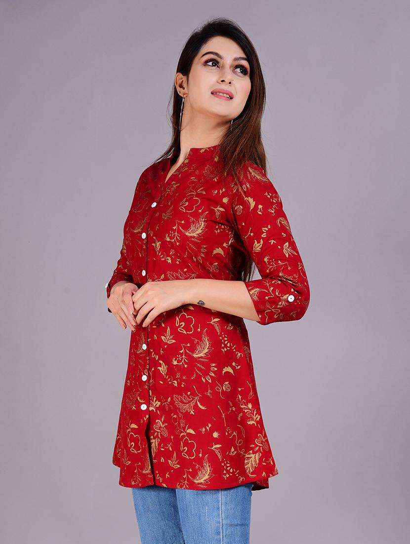 women maroon floral printed a-line kurti - 21057651 -  Standard Image - 4