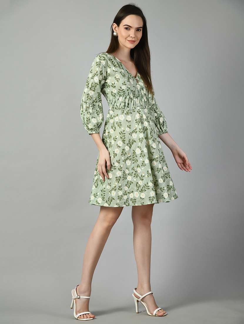 women green floral printed fit & flare dress - 21057786 -  Standard Image - 1