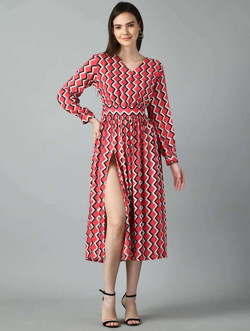 women pink printed detailed midi dress - 21057794 -  Standard Image - 1