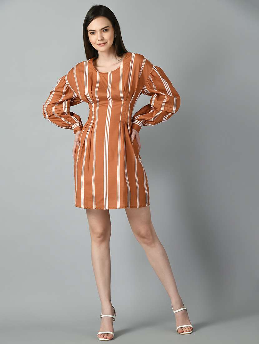 women brown striped printed dress - 21057795 -  Standard Image - 1