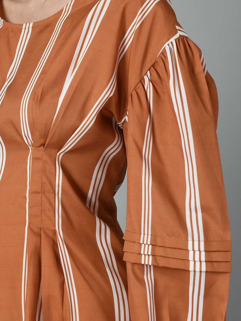 women brown striped printed dress - 21057795 -  Standard Image - 4