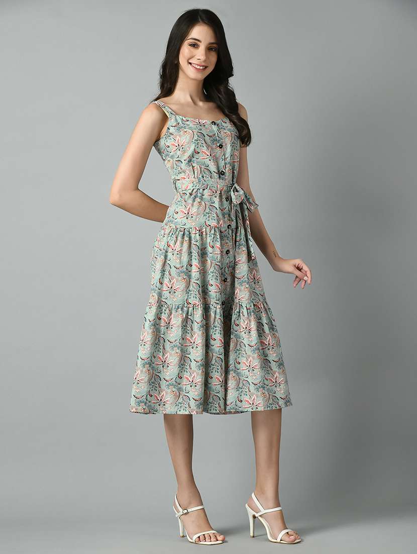 women green floral printed midi dress - 21057808 -  Standard Image - 1